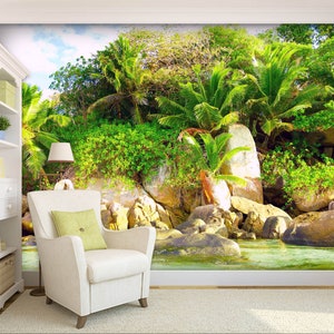 3D Insel Grün Pflanzen R4454 abnehmbare Tapete selbstklebend Tapete extra groß Peel & Stick Tapete Tapete Wandbild AJ WALLPAPERS
