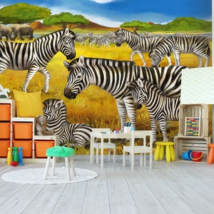 3D Elephants And Zebras L544 Papier peint amovible Papier peint auto-adhésif Extra Large Peel & Stick Papier peint Papier peint Mural AJ WALLPAPERS