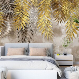 3D Folhas Douradas L1956 Papel de Parede Removível Papel de Parede Autoadesivo Extra Grande Peel & Stick Papel de Parede Mural AJ PAPÉIS DE PAREDE