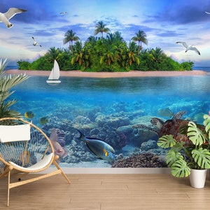 3D Green Island L1179 verwisselbare wallpaper zelfklevend behang extra grote Peel & Stick Wallpaper Wallpaper muurschildering AJ WALLPAPERS