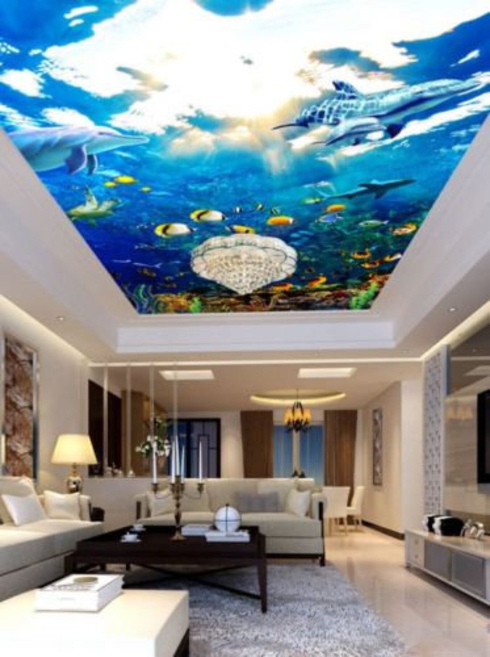 3D Blue Sea Fish CC018 Ceiling Wallpaper Removable Self - Etsy