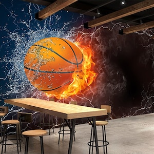 Papel de parede 3d de basquete em fogo l228, papel de parede removível, autoadesivo, extra grande, casca e bastão, mural aj