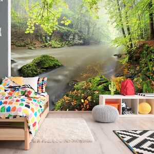 3D Summer Forest River R6483 abnehmbare Tapete selbstklebend Tapete extra groß Peel & Stick Tapete Tapete Wandbild AJ WALLPAPERS