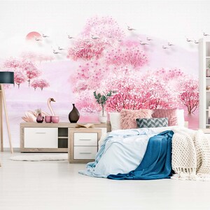 3D Aquarell Pink Wald R1185 abnehmbare Tapete selbstklebend Tapete extra groß Peel & Stick Tapete Tapete Wandbild AJ WALLPAPERS