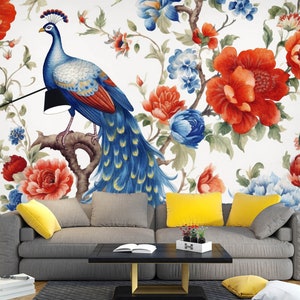 3D Animal Blue Peacock L2466 Papel pintado removible Papel pintado autoadhesivo Extra grande Peel & Stick Wallpaper Mural AJ WALLPAPERS