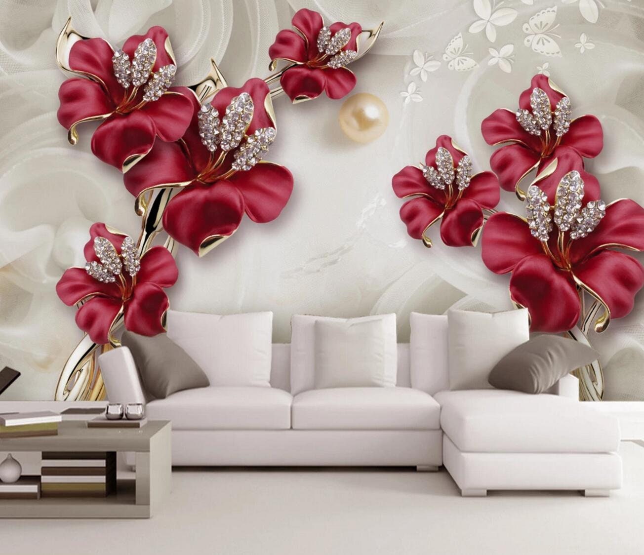 3D Red Flowers N156 Removable Wallpaper Self Adhesive Wallpaper Extra Large Peel Stick Wallpaper Wallpaper Mural AJ WALLPAPERS Etsy UK