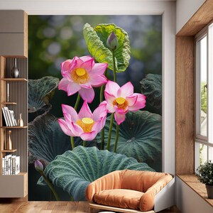 3D Três Flores de Lótus L1446 Papel de Parede Removível Papel de Parede Autoadesivo Extra Grande Peel & Stick Papel de Parede Mural AJ PAPÉIS DE PAREDE