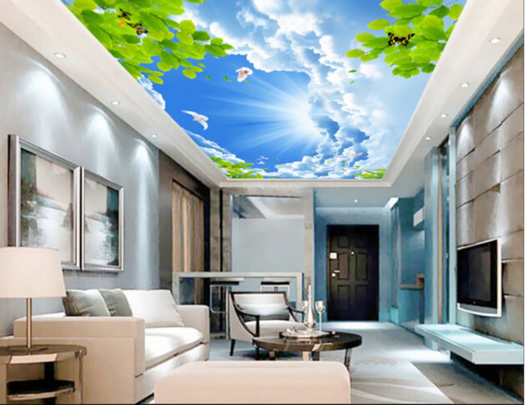 3D Sky and Leaves D151 Ceiling Wallpaper Removable Self - Etsy