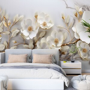 3D Flores blancas suaves L1788 Papel pintado removible Papel pintado autoadhesivo Papel pintado extra grande Peel & Stick Papel pintado Mural AJ WALLPAPERS