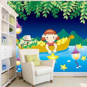 3D Cute Star Wish R11367 Fondo de pantalla extraíble Fondo de pantalla autoadhesivo Papel tapiz extra grande Peel & Stick Wallpaper Wallpaper Mural AJ WALLPAPERS
