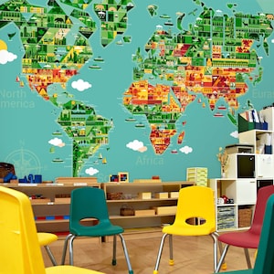 3D Planta Mapa Do Mundo L964 Papel De Parede Removível Papel De Parede Autoadesivo Extra Grande Peel & Stick Papel De Parede Mural AJ PAPÉIS DE PAREDE