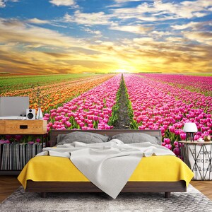 3D Tulip Flower Field L1212 Papel pintado removible Papel pintado autoadhesivo Extra grande Peel & Stick Wallpaper Mural AJ WALLPAPERS