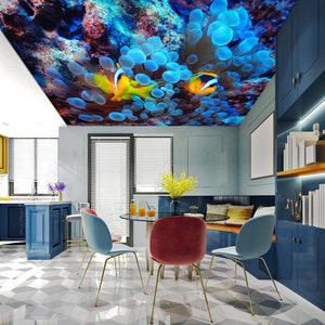 3D Fun Blue Corals CA2865 Deckentapete abnehmbare selbstklebende Tapete große Peel & Stick Tapete Tapete Wandbild AJ WALLPAPERS