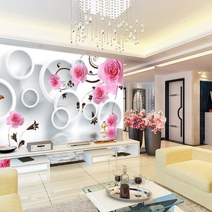3D Zacht Roze Bloemen R11546 Verwijderbaar Behang Zelfklevend Behang Extra Grote Peel &Stick Wallpaper Wallpaper Mural AJ WALLPAPERS