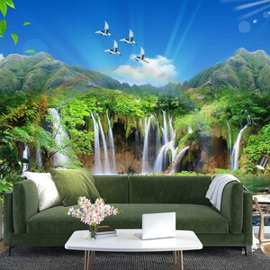 3D Mountain Waterfall L2513 Papel de parede removível Papel de parede autoadesivo Extra grande Peel & Stick Papel de parede Mural AJ PAPÉIS DE PAREDE