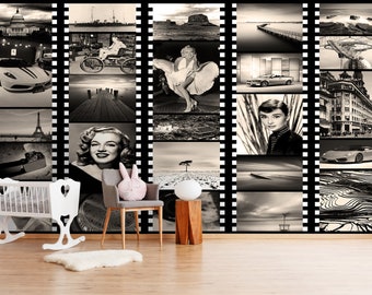 3D Black And White Movie L255 Removable Wallpaper Self Adhesive Wallpaper Extra Large Peel & Stick Wallpaper Wallpaper Mural AJ WALLPAPERS