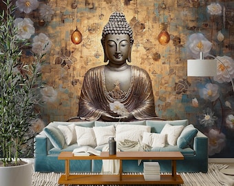 3D黄金仏像 FFA9785 剥がせる壁紙 粘着壁紙 特大 剥がして貼る壁紙