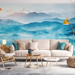 3D Blue Mountains L1471 Papel pintado removible Papel pintado autoadhesivo Extra grande Peel & Stick Wallpaper Mural AJ WALLPAPERS