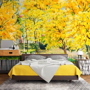 3d legal floresta amarela l1243 papel de parede removível auto adesivo extra grande casca & vara papel de parede mural aj papéis de parede