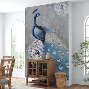 3D Animal Blue Peacock L1555 Papel pintado removible Papel pintado autoadhesivo Papel pintado extra grande Peel & Stick Papel pintado Mural AJ WALLPAPERS