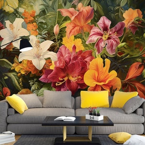 3D Lily Flowers L2904 Papel de parede removível Papel de parede autoadesivo Extra grande Peel & Stick Papel de parede Mural AJ WALLPAPERS