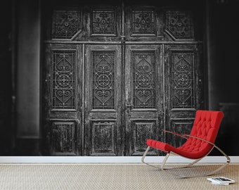 3D Ancient Black Door R4278 Fondo de pantalla extraíble Fondo de pantalla autoadhesivo Papel tapiz extra grande Peel & Stick Wallpaper Mural AJ WALLPAPERS