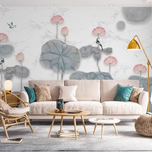 3D Pink Lotus L1467 Papel pintado removible Papel pintado autoadhesivo Extra grande Peel & Stick Wallpaper Mural AJ WALLPAPERS