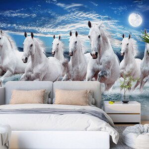 3D Animal Cavalo Branco L2852 Papel de Parede Removível Papel de Parede Autoadesivo Extra Grande Peel & Stick Papel de Parede Mural AJ PAPÉIS DE PAREDE