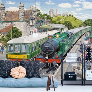 3D Grün Dampf Bahnhof A971 abnehmbare Tapete selbstklebende Tapete große Peel & Stick Wallpaper Wallpaper Wandbild Trevor Mitchell