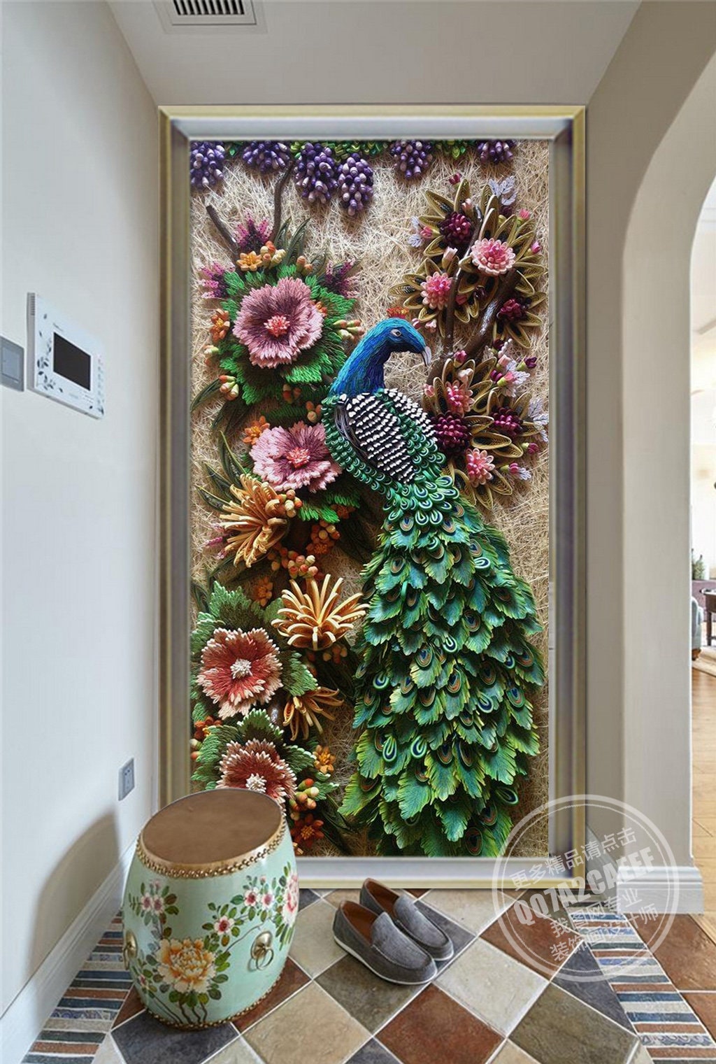 3D Peacock With Flowers E260 Removable Wallpaper Self Adhesive