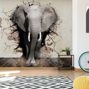 3D Animal Gray Elephant R6475 Carta da parati rimovibile Carta da parati autoadesiva Extra Large Peel & Stick Wallpaper Carta da parati murale AJ WALLPAPERS