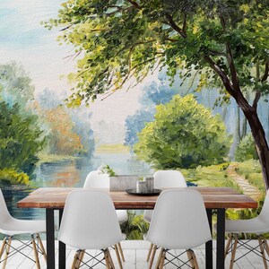 3D verde árbol lago agua 95 extraíble fondo de pantalla autoadhesivo papel pintado extra grande Peel & Stick Wallpaper Wallpaper Mural AJ WALLPAPERSS