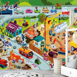 3D Cartoon Village E373 verwisselbare wallpaper zelf klevende wallpaper extra grote Peel & stick Wallpaper Wallpaper muurschildering AJ WALLPAPERS