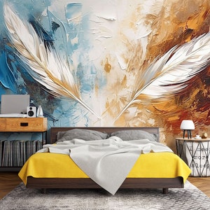 Pintura de plumas blancas 3D L1767 Papel pintado removible Papel pintado autoadhesivo Papel pintado extra grande Peel & Stick Papel pintado Mural AJ WALLPAPERS