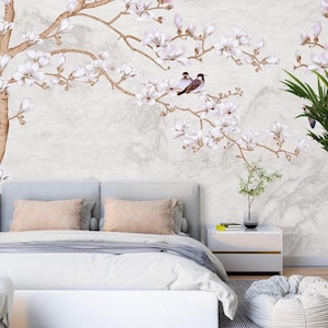 3D White Magnolia L1183 Abnehmbare Tapete selbstklebende Tapete Extra große Peel & Stick Wallpaper Wallpaper Wandbild AJ HINTERGRUNDBILDER
