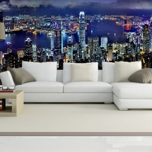 3D Hong Kong Night R11383 Papier peint amovible Papier peint autocollant Extra Large Peel & Stick Wallpaper Wallpaper Mural AJ WALLPAPERS