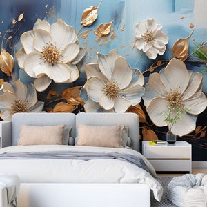 Flores blancas talladas en 3D L1764 Papel pintado removible Papel pintado autoadhesivo Papel pintado extra grande Peel & Stick Papel pintado Mural AJ WALLPAPERS