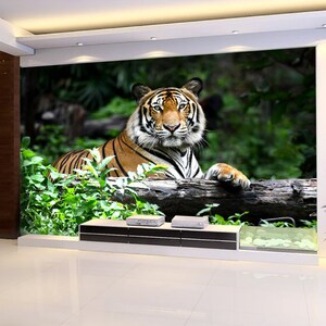 3D Tiger mit Pflanzen L180 abnehmbare Tapete selbstklebende Tapete Extra große Peel & Stick Wallpaper Wallpaper Wandbild AJ WALLPAPERS