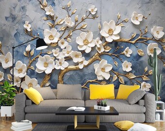 3D White Flowers L2618 Removable Wallpaper Self Adhesive Wallpaper