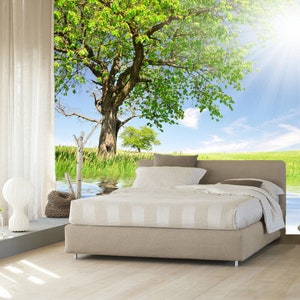 3D Baum Fluss Gras Sonne A846 abnehmbare Tapete selbstklebende Tapete Extra große Peel & Stick Wallpaper Wallpaper Wandbild AJ WALLPAPERSS