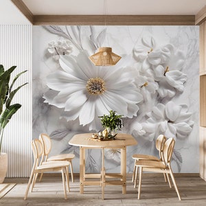 Flores blancas talladas en 3D L2459 Papel pintado removible Papel pintado autoadhesivo Papel pintado extra grande Peel & Stick Papel pintado Mural AJ WALLPAPERS