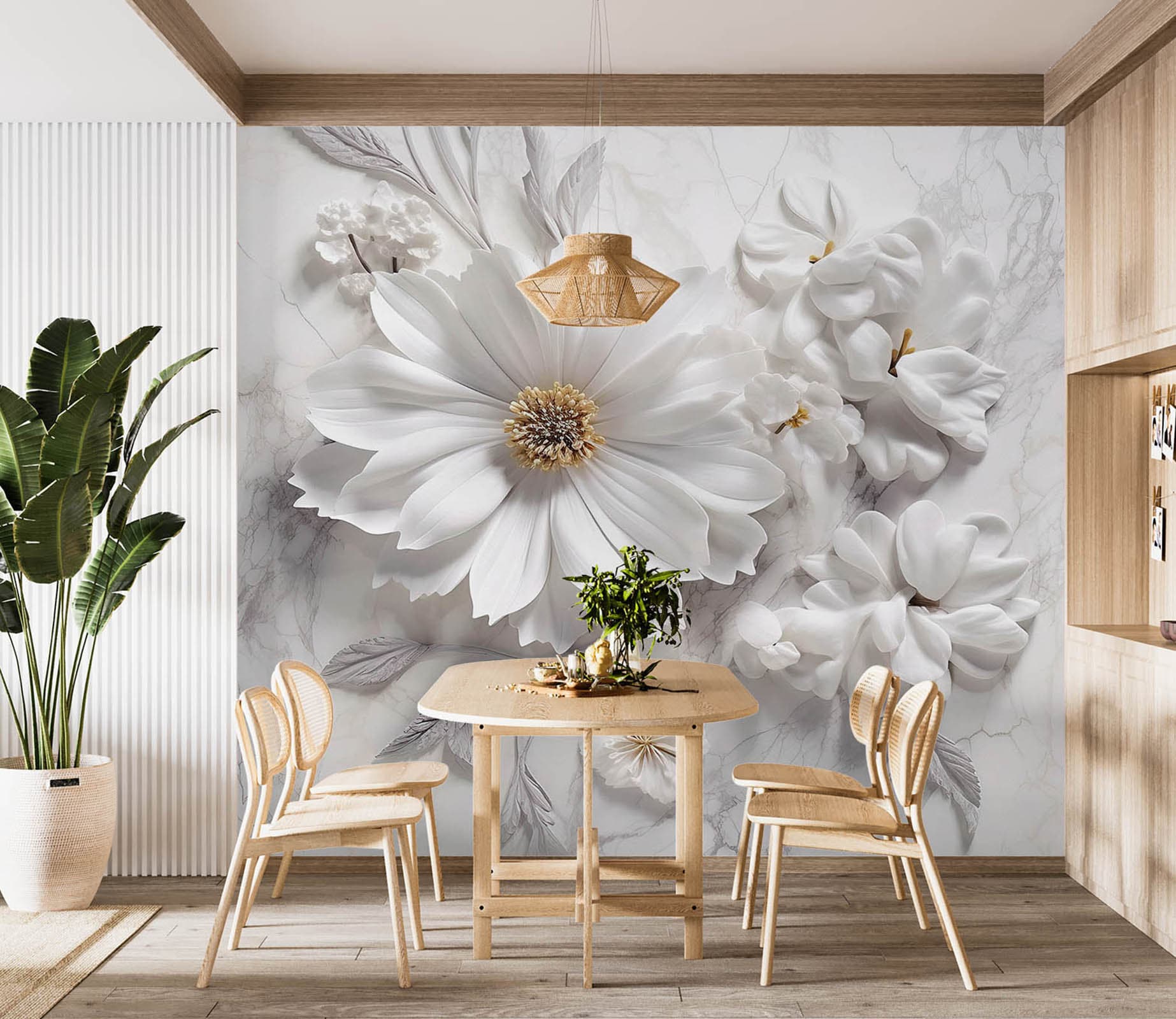 3D Carved White Flowers L2459 Removable Wallpaper Self Adhesive