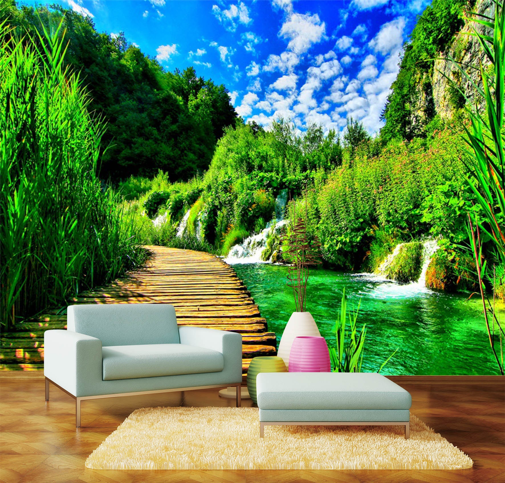 新品30枚 3D壁紙 70*70cmRp 3D Charming Green Creek R5243 Removable Wallpaper Self Adhesive