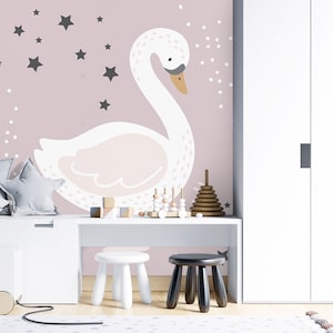 3D Animal Cartoon Swan R6719 Verwijderbaar Behang Zelfklevend Behang Extra Large Peel &Stick Wallpaper Mural AJ WALLPAPERS