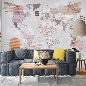 3D Mapa Do Mundo Avião L2523 Papel De Parede Removível Papel De Parede Autoadesivo Extra Grande Peel & Stick Papel De Parede Mural AJ PAPÉIS DE PAREDE