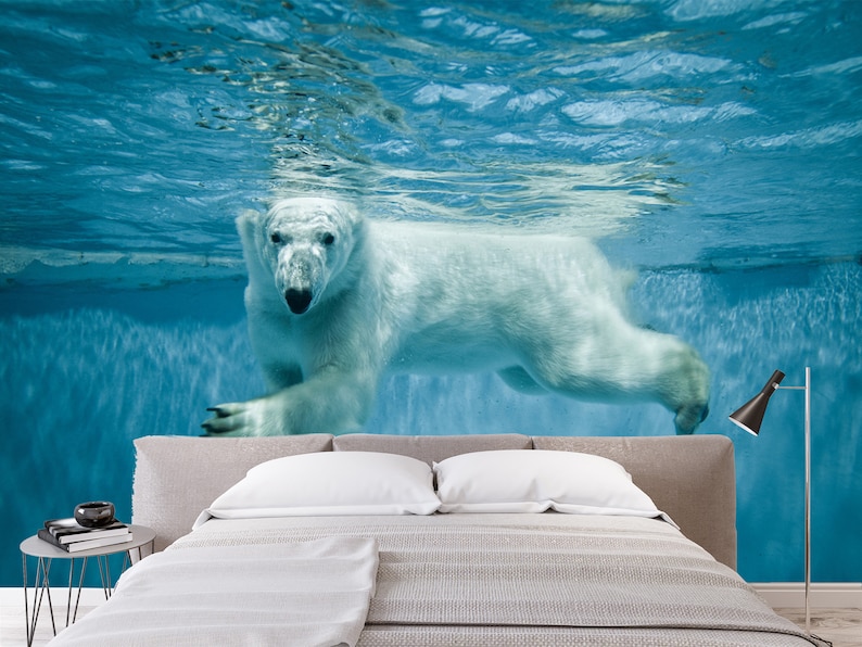 3D Underwater Polar Bear A1348 Removable Wallpaper Self Adhesive Wallpaper Extra Large Peel & Stick Wallpaper Wallpaper Mural AJ WALLPAPERS