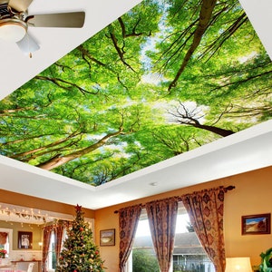 3D Light Green Forest CA3538 Papel tapiz de techo Removible Autoadhesivo Papel pintado Grande Peel & Stick Papel tapiz Papel tapiz Mural AJ WALLPAPERS