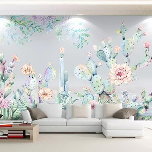 3D Cactus con flor R50 fondo de pantalla extraíble autoadhesivo papel pintado extra grande peel & Stick Wallpaper Mural AJ WALLPAPERS