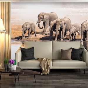 3D Animal Elephant Family R4657 Papier peint amovible Papier peint autocollant Extra Large Peel & Stick Wallpaper Wallpaper Mural AJ WALLPAPERS