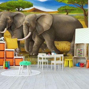 3D Two Elephants L545 Papier peint amovible Papier peint auto-adhésif Extra Large Peel & Stick Papier peint Papier peint Mural AJ WALLPAPERS